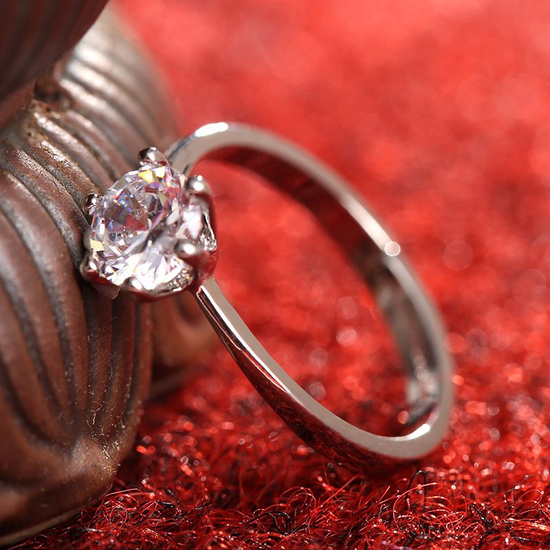 Diamond Ring Simulation Women's Ring Moissanite Couple Couple Rings SATINE Six-claw - Image 5