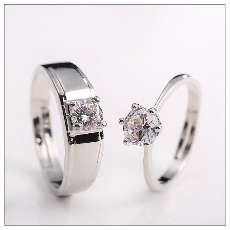 Diamond Ring Simulation Women's Ring Moissanite Couple Couple Rings SATINE Six-claw - Image 3