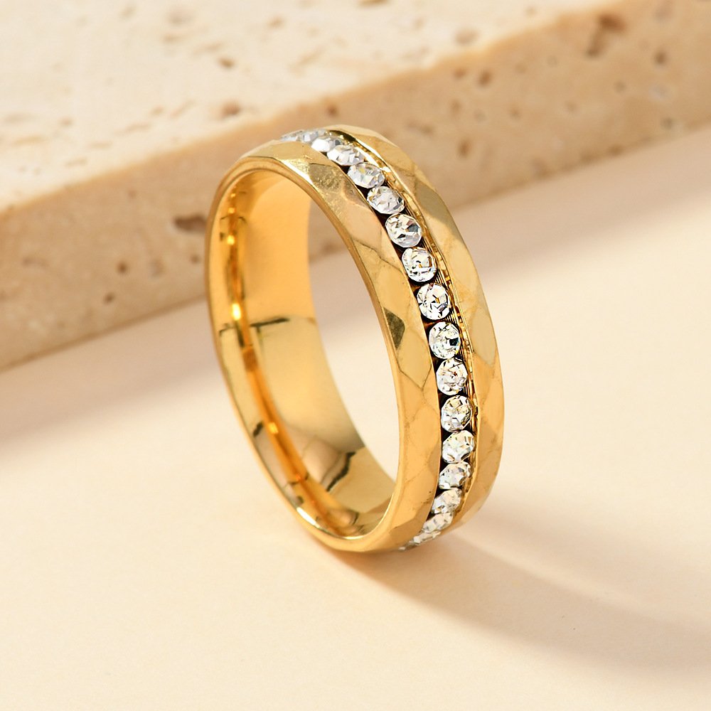 European And American New Titanium Steel 6MM Multi-diamond Surface Middle Single-row Drilled Ring For Women - Image 3