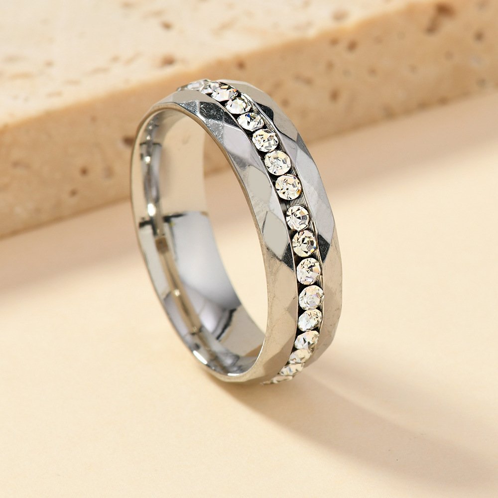 European And American New Titanium Steel 6MM Multi-diamond Surface Middle Single-row Drilled Ring For Women - Image 4