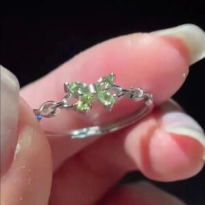 Green Zircon Butterfly Simple Open Ring