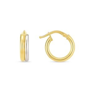14k Two Tone Gold Double Round Hoops